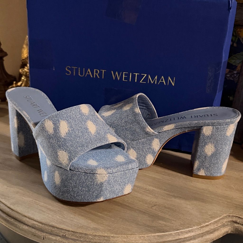 Stuart Weitzman Wedge Heels Sorehigh Plat In Ocelot Denim. New With Box / Tags